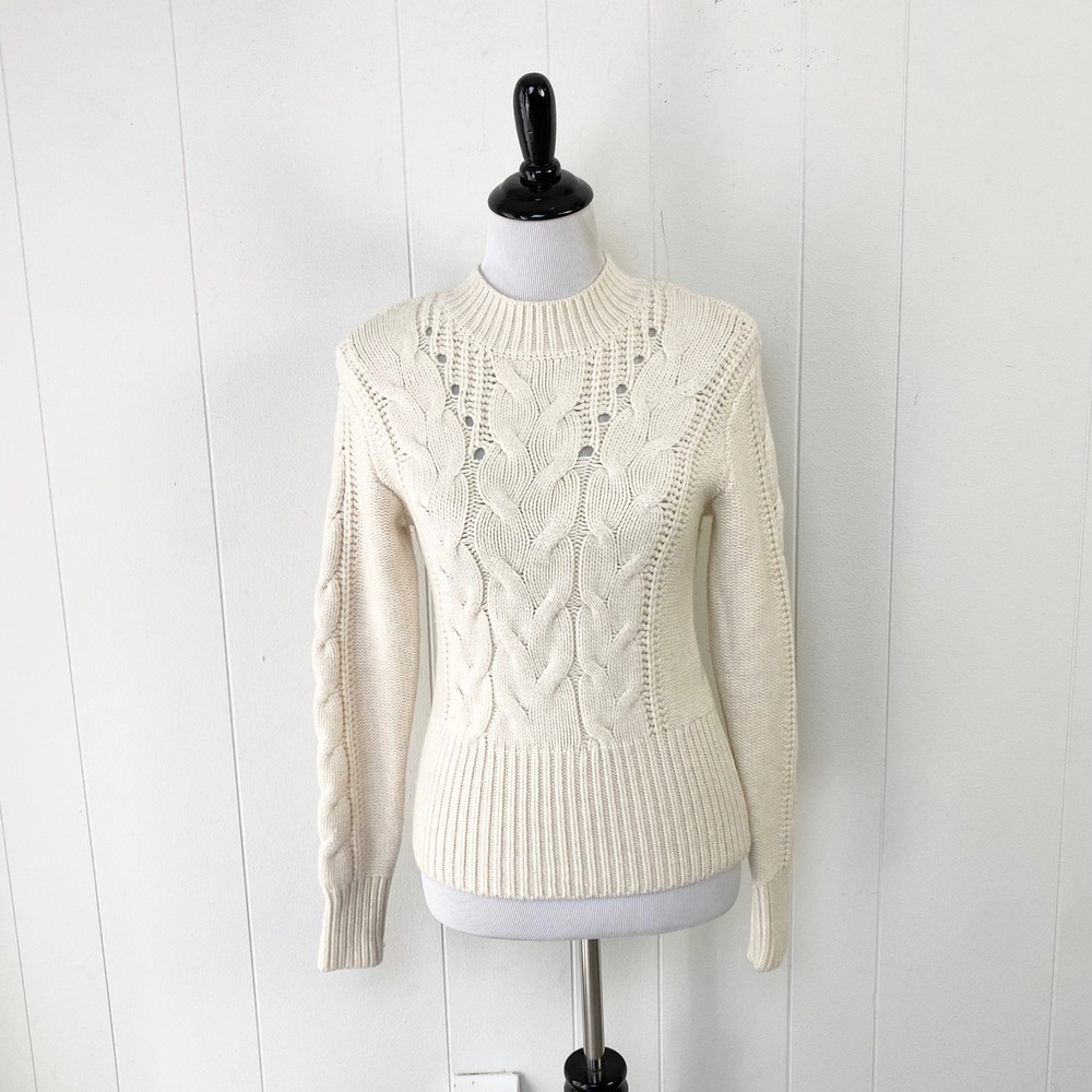 White House Black Market Heathered Panna Cotta Cable Mock Neck Pullover XS